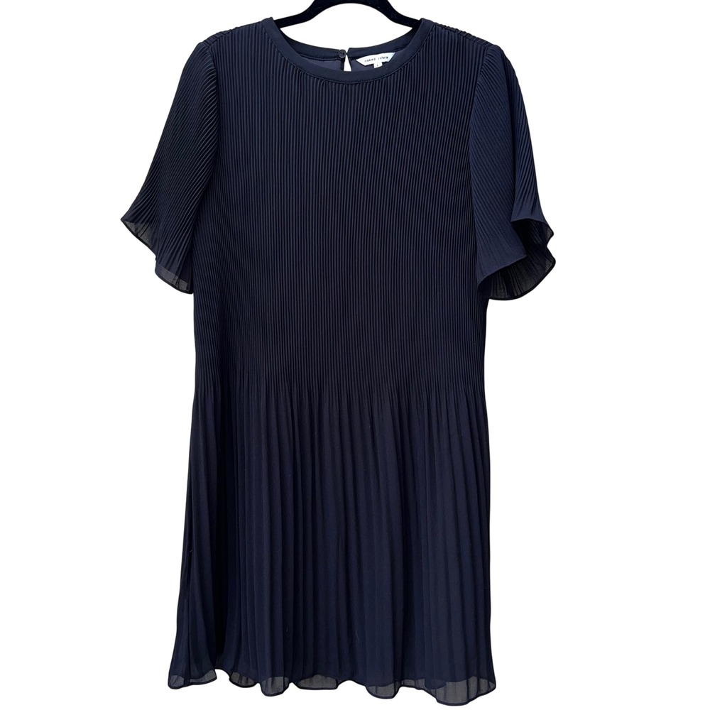 Naked Zebra Navy Blue Plisse Pleated Short Sleeve Mini Dress Large